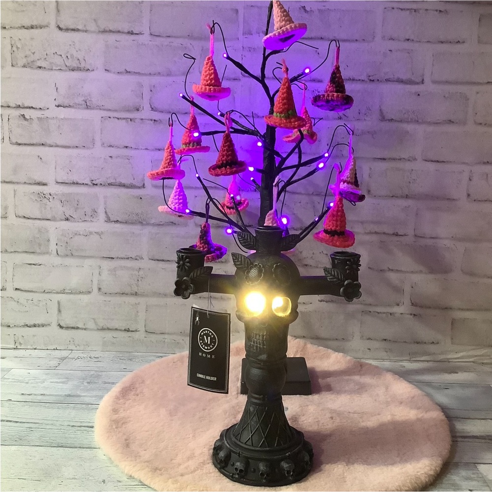 Martha Stewart 11in Led Skull With Flowers Candle Holder